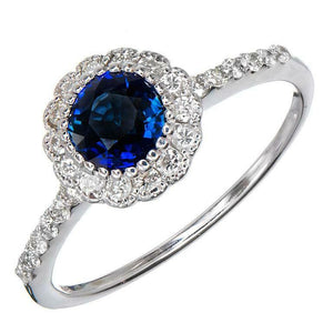 1ct Round Cut Blue Sapphire Engagement Ring Halo Solitaire 14k White Gold Finish