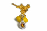 1.5ct Yellow Citrine Pendant Chain Pear Cut Diamond Halo 14k Yellow Gold Finish