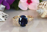 2.1ct Engagement Ring Oval Cut Sapphire Round Diamond Accent 14k YellowGold Over