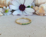 1.2ct Wedding Band Round Green Emerald Milgrain Stackable 14k Yellow Gold Finish