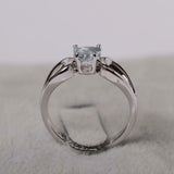 1ct Engagement Ring Heart Cut Blue Aquamarine Split Shank 14k White Gold Finish