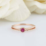 0.3ct Round Cut Pink Ruby Wedding Band Split Open Solitaire 14k Rose Gold Finish