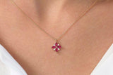 1.1ct Pink Ruby Pendant Chain Marquise Cut Cluster Design 14k Yellow Gold Finish