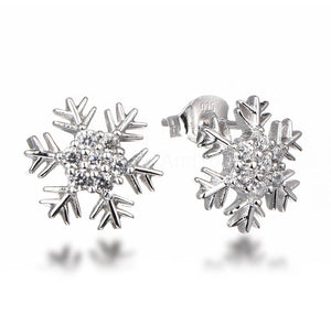 2ct Round Cut Moissanite Snowflake Stud Earrings For Women 14k White Gold Plated