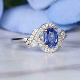 2.5ct Oval Blue Sapphire Twist Halo Solitaire Engagement Ring 14k WhiteGold Over