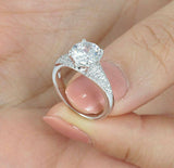 4Ct Round Diamond Cluster Accent Solitaire Engagement Ring 14K White Gold Finish