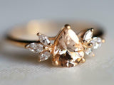 1.6ct Engagement Ring Pear Cut Peach Morganite Leaf Accent 14k Yellow Gold Over