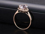 1.2ct Heart Cut Peach Morganite Engagement Ring 14k RoseGold Over Halo Solitaire