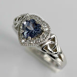 1ct Heart Blue Tanzanite Engagement Ring Halo Celtic Trinity 14k White Gold Over