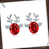 2Ct Oval Cut Red Garnet Diamond Deer Antler Stud Earrings 14K White Gold Finish