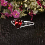 1ct Pear Cut Red Garnet Split Band Diamond Accents Ring 14k White Gold Finish