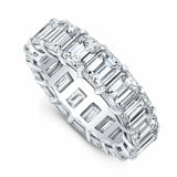 12Ct Emerald Cut Blue Sapphire Full Eternity Band Trio Set 14K White Gold Finish