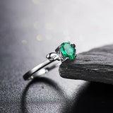 0.75Ct Oval Cut Green Emerald Angel Wings Solitaire Ring 14K White Gold Finish