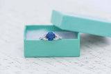 1ct Round Blue Sapphire Engagement Ring Leaf Vintage Milgrain 14k WhiteGold Over