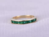 1.2ct Princess Cut Green Emerald Wedding Band Half Eternity 14k Yellow Gold Over