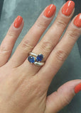 1.6ct Engagement Ring Oval Blue Sapphire Two Stone Bypass 14k White Gold Finish