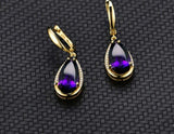 2.7ct Drop Earrings Pear Purple Amethyst Water Tear Drop 14k Yellow Gold Finish