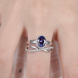 2ct Oval Cut Blue Tanzanite Halo Bridal Set Engagement Ring 14k WhiteGold Finish