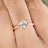 1.5ct Round Cut Morganite Engagement Ring Floral Solitaire 14k Rose Gold Finish