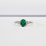 0.5ct Oval Green Emerald Round Diamond Accent Engagement Ring 14k WhiteGold Over