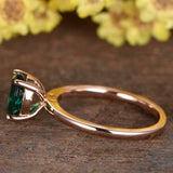 1ct Oval Cut Green Emerald Engagement Ring 4 Prong Solitaire 14k RoseGold Finish