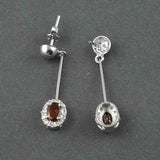 1.3ct Drop Earrings Oval Cut Red Garnet Diamond Halo Design 14k WhiteGold Finish