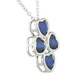 4ct Blue Sapphire Pendant with Chain Heart Cut Four Heart 14k White Gold Finish