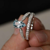 1.5ct Pear Cut Blue Aquamarine Crown Design Engagement Ring 18k WhiteGold Finish