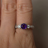 1ct Round Purple Amethyst Milgrain Vintage Engagement Ring 14k White Gold Finish