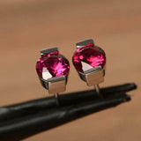 1ct Stud Earrings Round Cut Ruby Tension Set Solitaire Design 14k WhiteGold Over