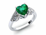 2ct Heart Cut Emerald Engagement Ring Art Deco Diamond Accent 14k WhiteGold Over