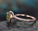 2.6Ct Round Cut Green Peridot Halo Solitaire Engagement Ring 18K Rose Gold Over