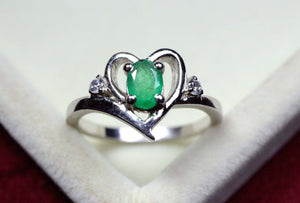 1ct Engagement Ring Oval Green Emerald Bypass Style Heart 14k White Gold Finish