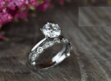 2ct Round Cut Diamond Engagement Ring 14k White Gold Finish Art Deco Bridal Set