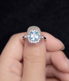 2ct Radiant Cut Blue Aquamarine Engagement Ring Halo Trilogy 14k White Gold Over