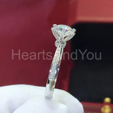 1ct Round Cut Moissanite Heart Prong Solitaire Accents Ring 14k WhiteGold Plated