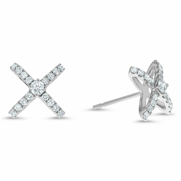 2ct Stud Earrings Round Cut Diamond Cross Design 14k White Gold Finish