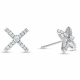 2ct Stud Earrings Round Cut Diamond Cross Design 14k White Gold Finish