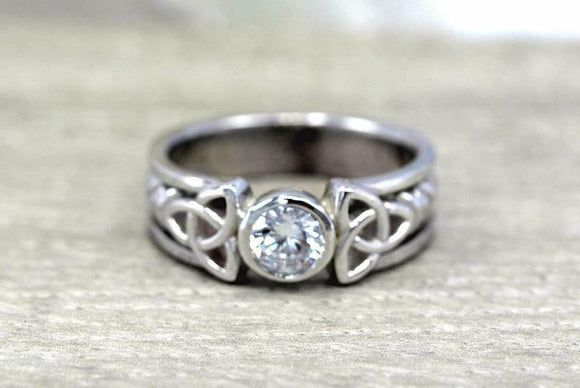 0.5ct Round Cut Diamond Engagement Ring Celtic Trinity Knot 14k WhiteGold Finish