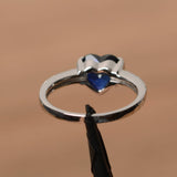 1.3ct Heart Cut Blue Sapphire Solitaire Engagement Ring 14k White Gold Finish