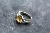 1.6ct Engagement Ring Oval Cut Yellow Citrine Split Shank 14k White Gold Finish