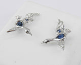 1.5ct Pear Cut Blue Sapphire Duck Geese Swan Stud Earrings 14k White Gold Finish