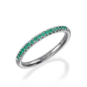 1ct Round Cut Green Emerald Wedding Band Ring Half Eternity 14k WhiteGold Finish