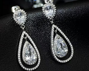 5Ct Pear Cut VVS1/D Diamond Halo Tear Drop Dangle Earrings 14K White Gold Finish