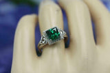 2.2ct Princess Cut Green Emerald Halo Celtic Trinity Ring 14k White Gold Finish