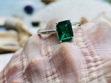 2.2ct Engagement Ring Green Emerald Cut Solitaire Women 14k White Gold Finish