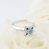 2.2ct Round Cut Blue Aquamarine Engagement Ring Floral 14k White Gold Finish