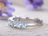 3Ct Round Blue Aquamarine Half Eternity Wedding Band Ring 14K White Gold Finish