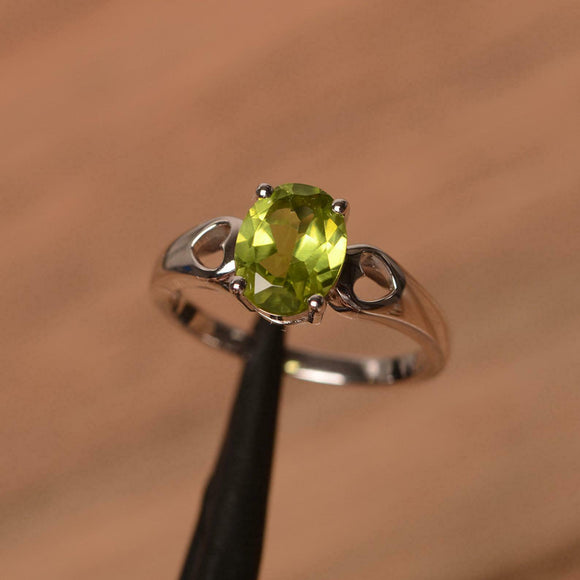 1ct Engagement Ring Oval Cut Peridot Heart Valentine Gift 14k White Gold Finish