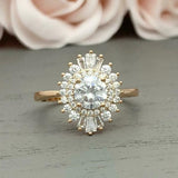 2ct Engagement Ring Round Cut Diamond Ballerina Sunburst 18k Yellow Gold Finish